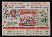 1956 Ted Kluszewski Cincinnati Reds Signed Topps #25 Baseball Trading Card (JSA)