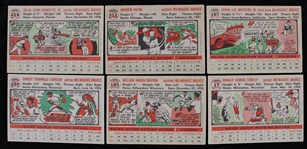 1956 Milwaukee Braves Signed Topps Baseball Trading Cards - Lot of 6 w/ Eddie Mathews, Gene Conley, Bill Bruton, Lew Burdette & More (JSA)