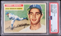 1956 Sandy Koufax Brooklyn Dodgers Topps #79 Gray Back Baseball Trading Card (PSA Slabbed VG 3)