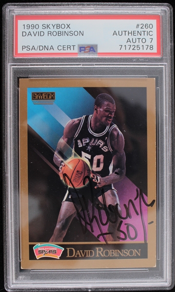 1990 David Robinson San Antonio Spurs Signed SkyBox #260 Rookie Trading Card (PSA Slabbed Authentic Auto 7)