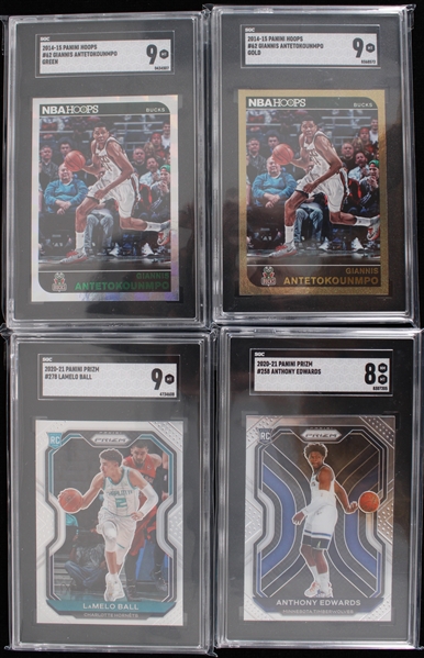 2014-20 Giannis Antetokounmpo Anthony Edwards LaMelo Ball Basketball Trading Cards - Lot of 4 (SGC Slabbed)