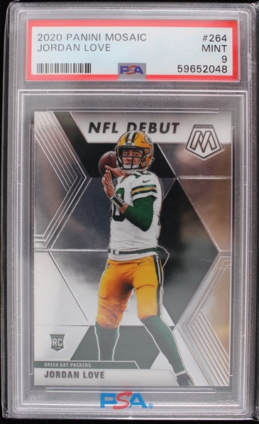 2020 Jordan Love Green Bay Packers Panini Mosaic #264 Rookie Football Trading Card (PSA Slabbed Mint 9)