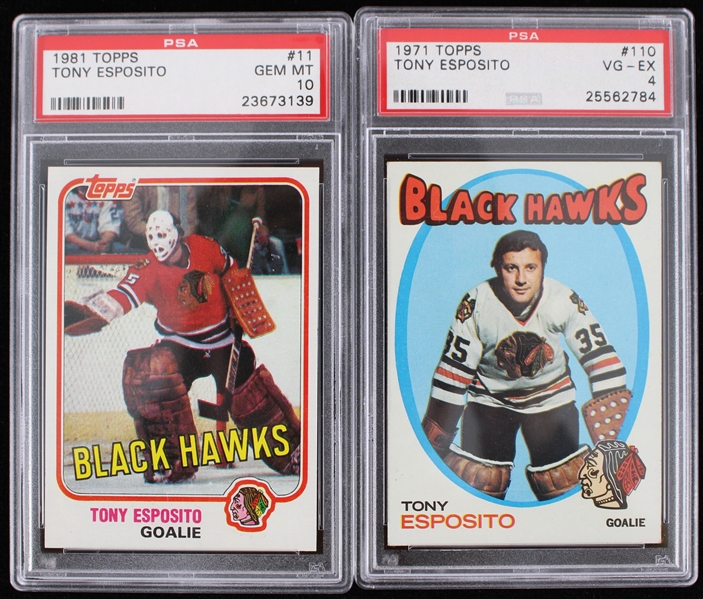1971-81 Tony Esposito Chicago Blackhawks Topps Hockey Trading Cards - Lot of 2 (PSA Slabbed)