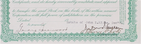 1923 Green Bay Newspaper Company Stock Certificate Signed by First Green Bay Packers Team President Andrew B. Turnbull (JSA)