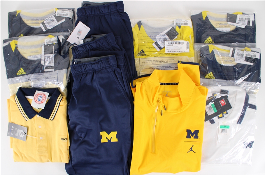 2010s-20s Michigan Wolverines Retail Shirts, Polos, Pants & Half Zip Pullover - Lot of 11