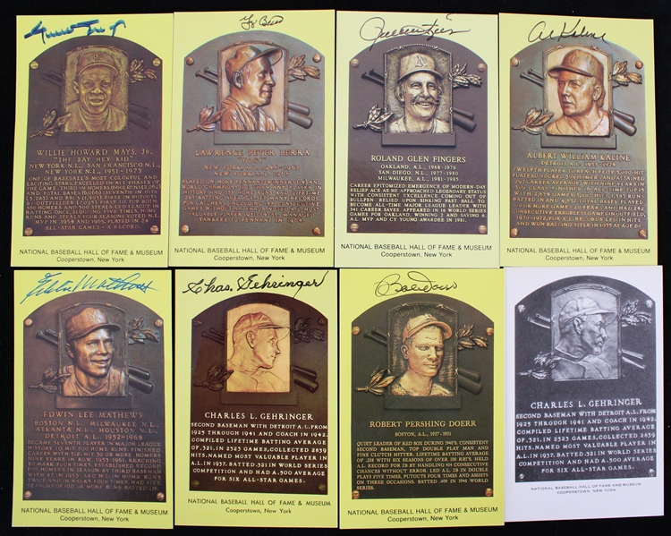 1980s-90s Eddie Mathews, Willie Mays, Rollie Fingers and More signed MLB HOF Postcards (JSA) (Lot of 8)