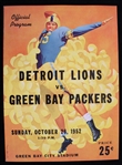 1952 Detroit Lions vs Green Bay Packers Official Program
