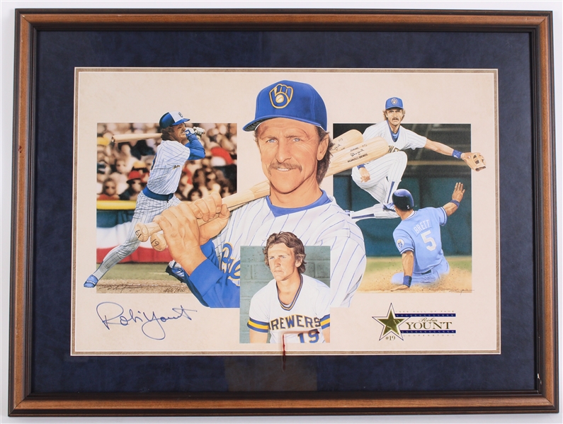 1999 Robin Yount Milwaukee Brewers Signed 25x34 Framed HOF LE Cooperstown Print (JSA) 