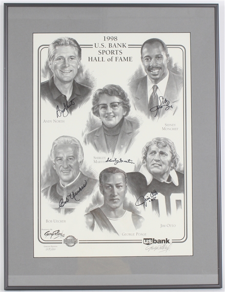1998 U.S. Bank Sports HOF Jim Otto, Sidney Moncrief & more Signed 21x29 Framed LE Print (JSA) 