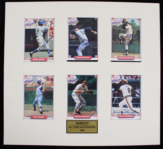 1993 Nabisco All Star Autographs 11" x 12" Matted Signed Baseball Trading Card Display w/ Ernie Banks, Don Drysdale, Willie Stargell & More