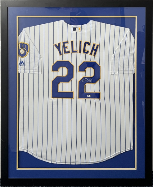2018-present Christian Yelich Milwaukee Brewers Signed 35x43 Framed Jersey - Display Only 