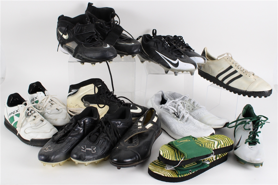 1970s-2010s Green Bay Packers Footwear Collection - Lot of 10 w/ Charles Woodson Game Worn Cleats, Aaron Rodgers Workout Shoes & More (MEARS LOA / Pepper Burruss Collection)