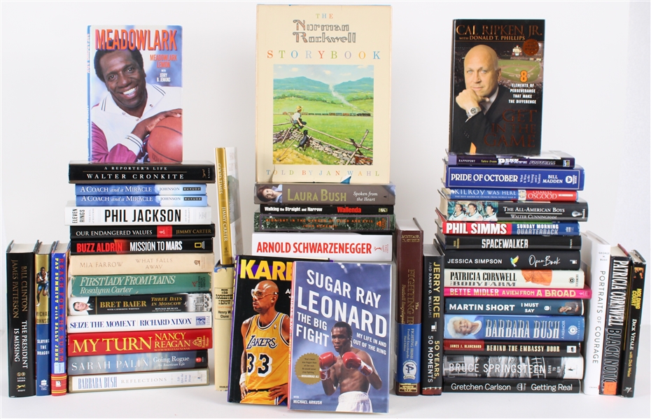 1980s-2000s Signed Book Collection w/ Norman Rockwell, Jerry Rice, Sugar Ray Leonard, Bruce Springsteen & more (Lot of 45)*JSA*