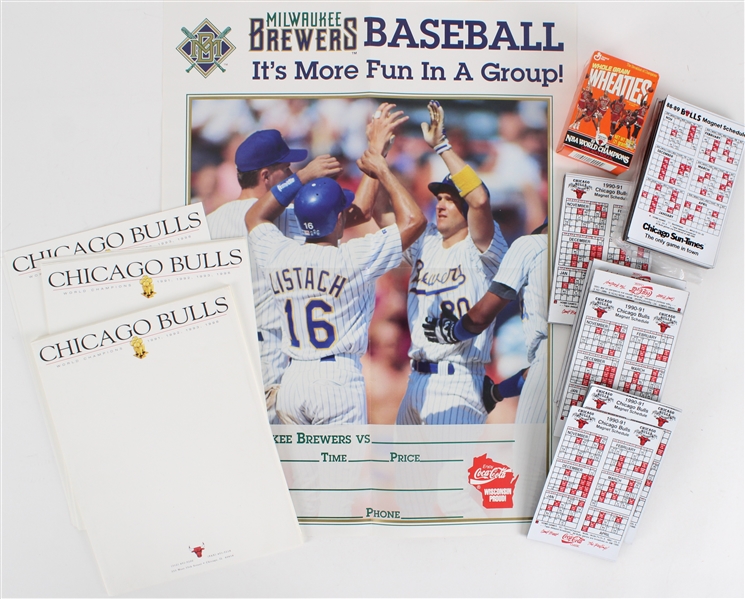 1988-96 Chicago Bulls Memorabilia Collection - Lot of 130 w/ Magnet Schedules, Letterhead & Mini Wheaties Box
