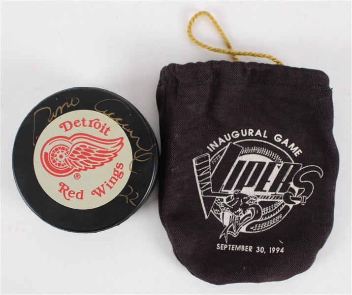1993-96 Dino Ciccarelli Detroit Red Wings Dual Signed ONHL Bettman Hockey Puck (JSA / MEARS LOA)