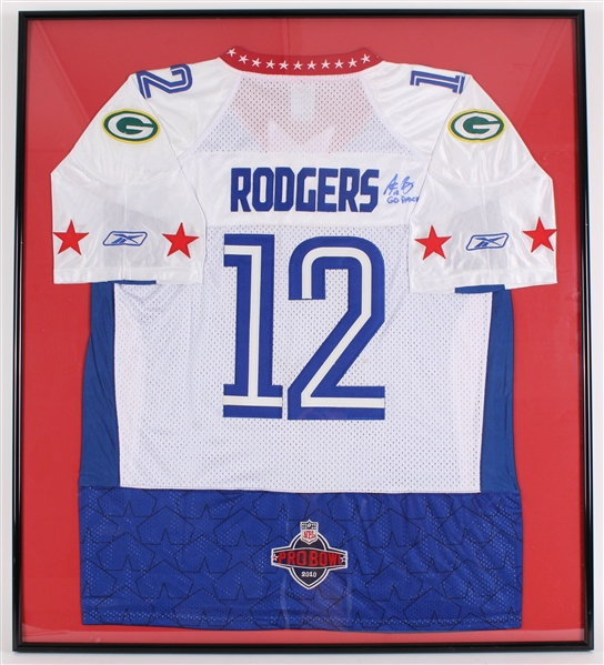 2010 Aaron Rodgers Green Bay Packers 33x38 Framed Pro Bowl Jersey - Display Only 