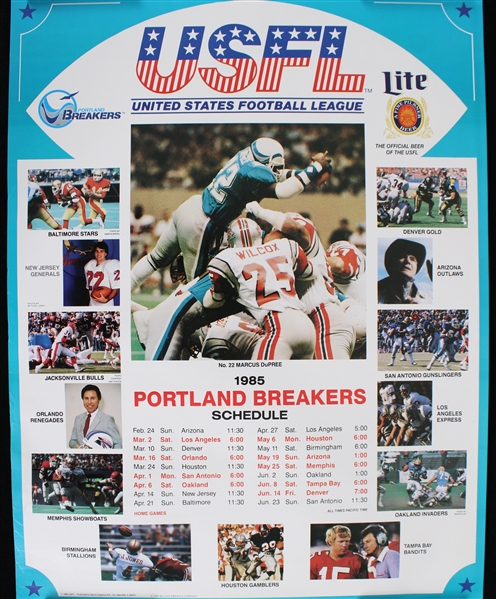 1985 Portland Breakers USFL 17x22 Schedule Poster 