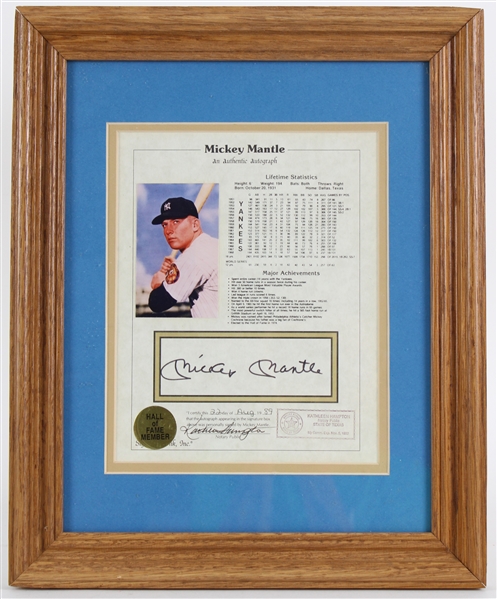 1989 Mickey Mantle NY Yankees Signed 13.5x17 Framed Autograph Certificate (JSA) 