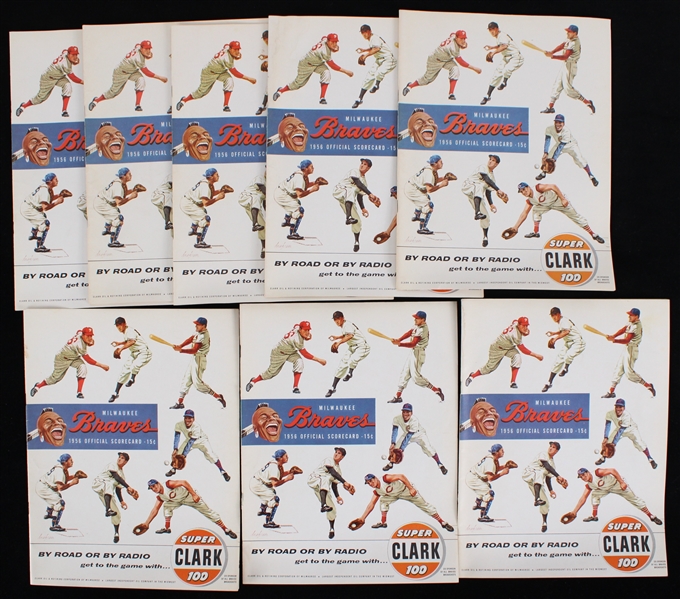 1956 Milwaukee Braves Milwaukee County Stadium Scored Game Programs - Lot of 8 w/ Multiple HOF Home Run Games