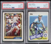 1985-92 Robin Yount Paul Molitor Milwaukee Brewers Signed Topps Baseball Trading Cards - Lot of 2 (PSA Slabbed AUTO 10)