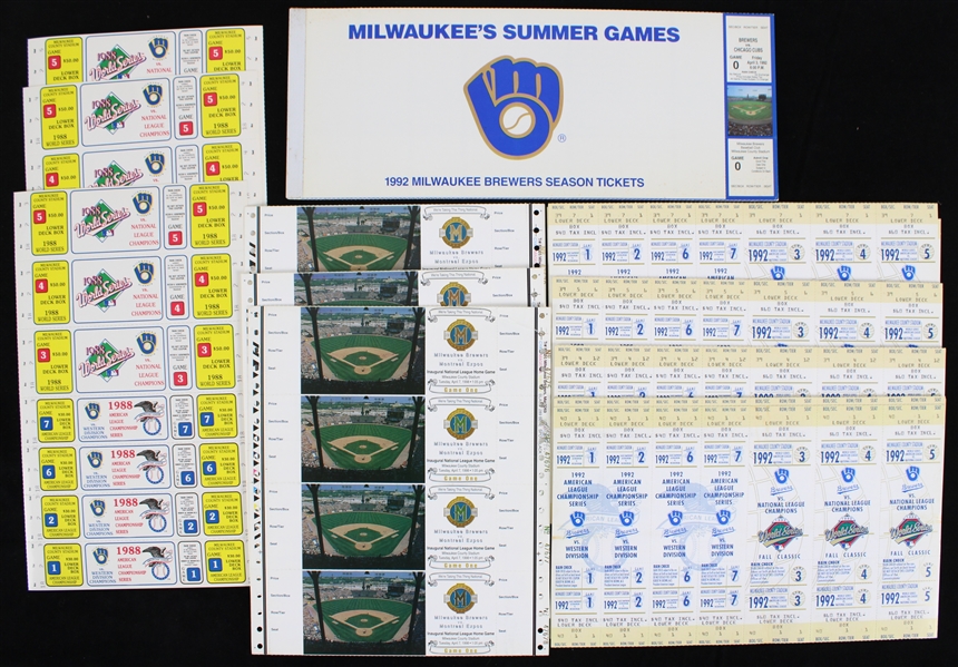 1988-98 Milwaukee Brewers Ticket Collection - Lot of 34 w/ Postseason Ghost Strips & More