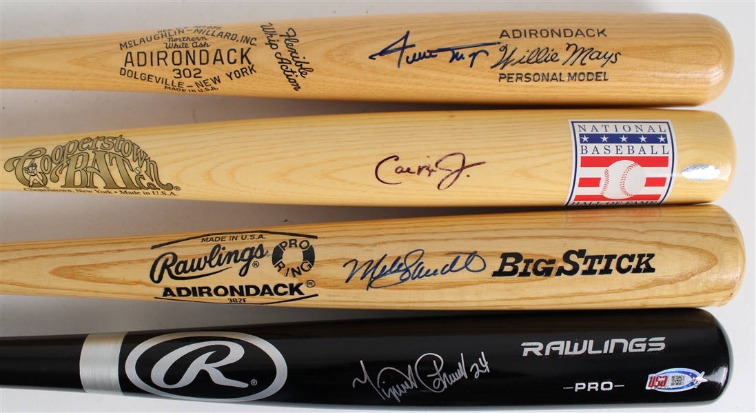 1980s-2000s Signed Baseball Bat Collection - Lot of 4 w/ Willie Mays, Mike Schmidt, Cal Ripken Jr. & Miguel Cabrera