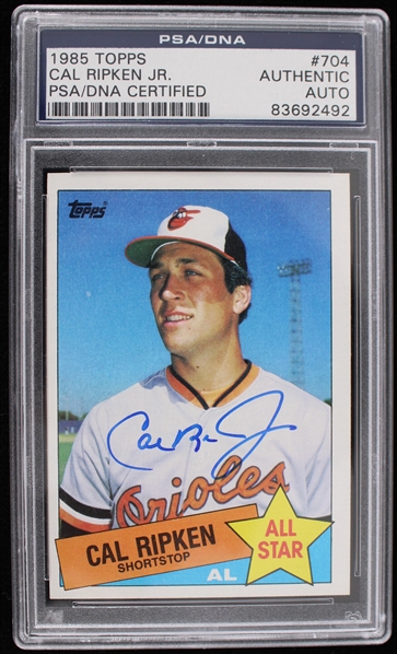 1985 Cal Ripken Jr. Baltimore Orioles Autographed Topps Trading Card #704 (PSA Slabbed).