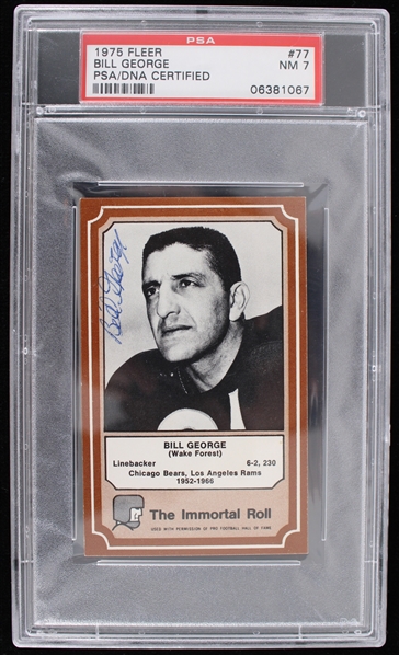 1975 Bill George (d.1982) Chicago Bears Los Angeles Rams Autographed Fleer Trading Card #77 (PSA Slabbed)