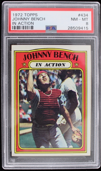 1972 Johnny Bench Cincinatti Reds Topps Trading Card #434 (PSA 8 NM-MT)