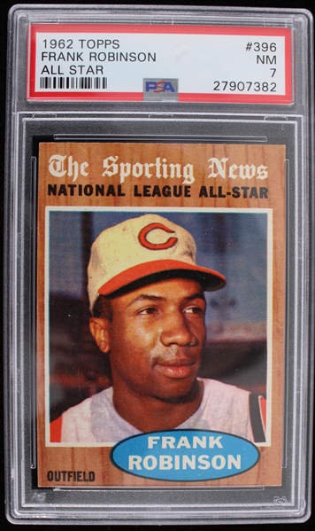 1962 Frank Robinson Cincinnati Reds Topps Trading Card #396 (PSA 7 NM)