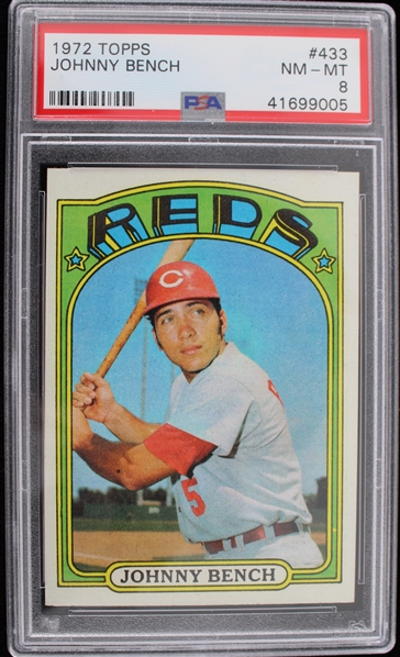 1972 Johnny Bench Cincinatti Reds Topps Trading Card #434 (PSA 8 NM-MT)