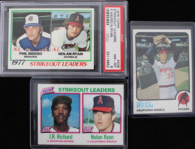 1973-1980 Nolan Ryan California Angels Topps Trading Cards (PSA 8 NM-MT) (Lot of 3)