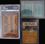 1973-1980 Nolan Ryan California Angels Topps Trading Cards (PSA 8 NM-MT) (Lot of 3)