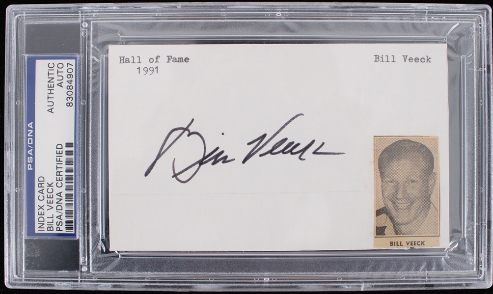 Bill Veeck (d.1986) Cleveland Indians Chicago White Sox  and St. Louis Browns Owner Autographed Index Card (PSA Slabbed)