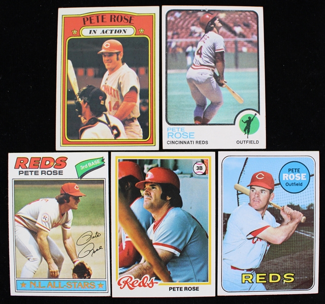 1969-78 Pete Rose Cincinnati Reds Topps Trading Cards (Lot of 5)