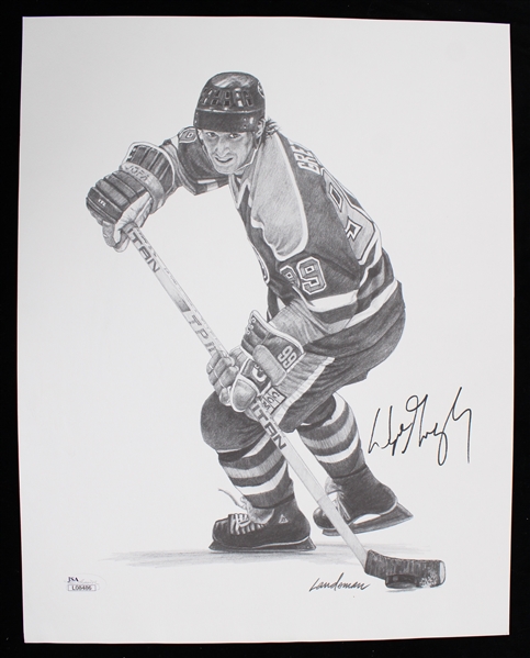 1979-99 Wayne Gretzky Edmonton Oilers Los Angeles Kings St. Louis Blues New York Rangers Autographed 11"x14" B&W Print *JSA*