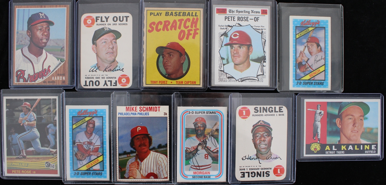 1960-1984 Al Kaline Detroit Tigers Hank Aaron Milwaukee Braves Pete Rose Cincinnati Reds and More Trading Cards (Lot of 11)