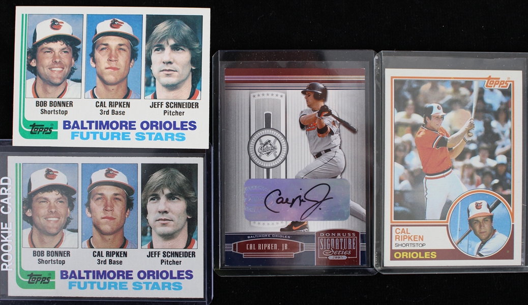1982-2005 Cal Ripken Jr. Baltimore Orioles Topps and Autographed Donruss Trading Cards (Rookie Card) (Lot of 4)