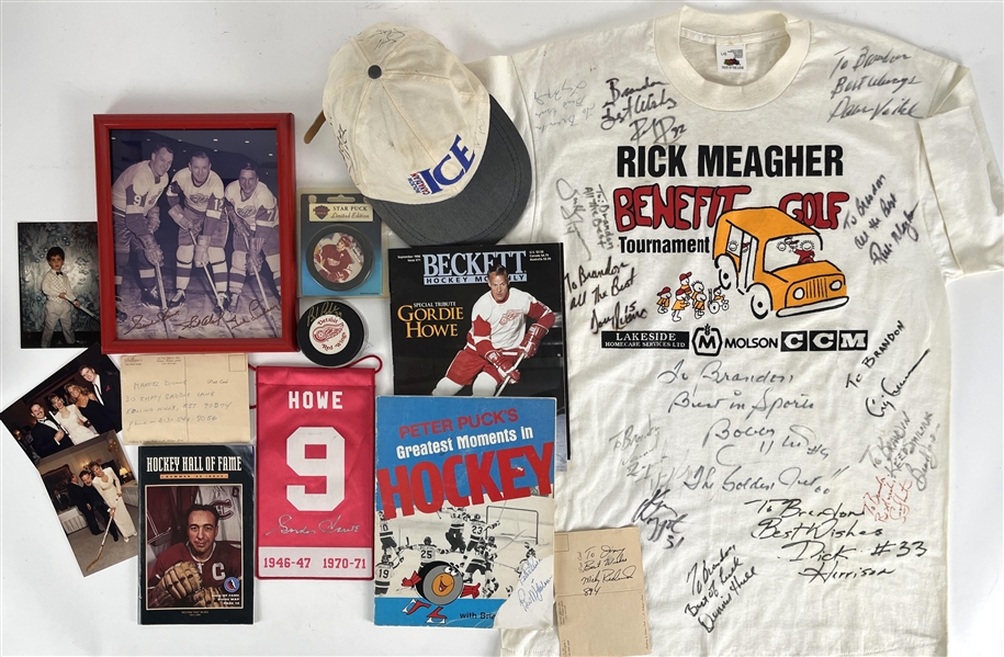 1980s-90s Hockey Memorabilia Collection - Lot of 14 w/ Gordie Howe Signed Items, Bobby Hull Signed Cap, Bob Probert Signed Puck & More (JSA)
