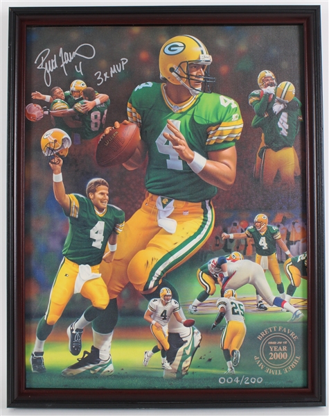2000 Brett Favre Three Time MVP Signed 22x28x2 Framed LE Print (JSA) 