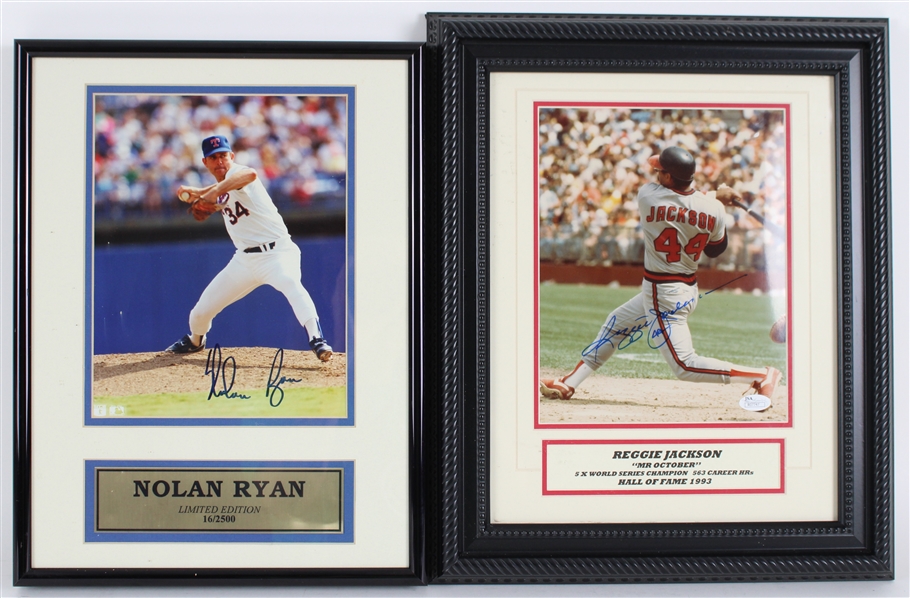 1990s Reggie Jackson & Nolan Ryan Signed Framed Photo Displays - Lot of 2 (JSA)
