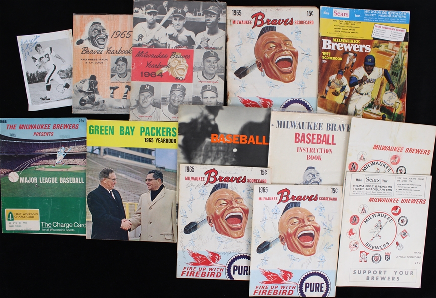 1960s-70s Wisconsin Sports Publication Collection - Lot of 13 w/ Milwaukee Braves, Milwaukee Brewers, Green Bay Packers