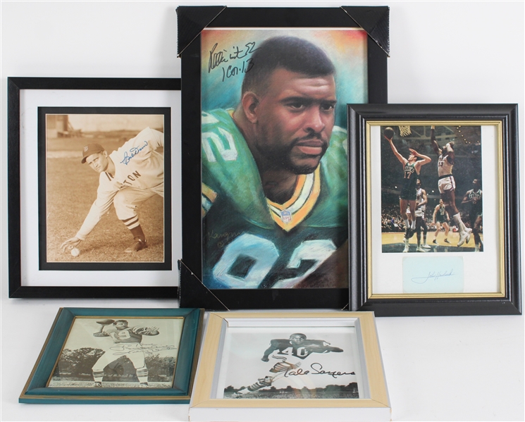 1950s-2010s Johnny Unitas, Bob Doerr, Gale Sayers & more Signed Framed Photos (JSA) (Lot of 16)