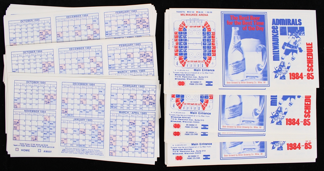 1984-85 Milwaukee Admirals Pocket Schedules (Unfolded) (Lot of 70+)
