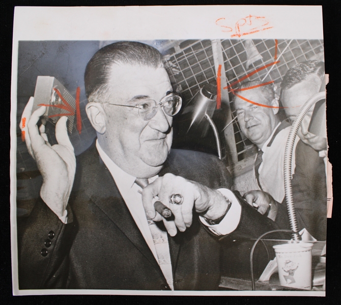 1958 Walter O Malley LA Dodgers 8.25"x8.25" Original B&W Press Photo (1st Year as Los Angeles Dodgers).