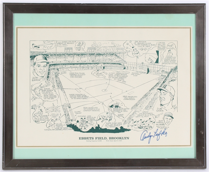 1953-59 Andy Pafko Milwaukee Braves Signed 18x22 Framed Ebbets Field Print (JSA) 