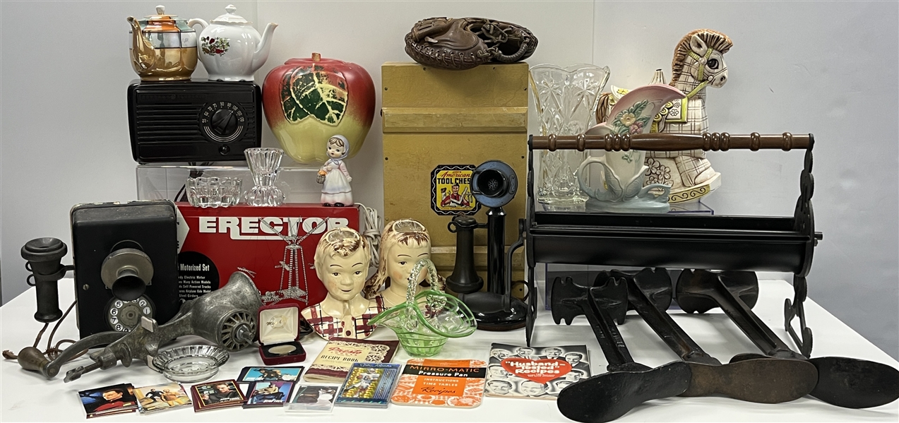 1940s-2000s Antique Collection w/ Cameras, Tea Pots, Trading Cards & more (Lot of 50+)