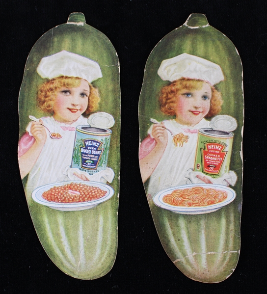 1900s Heinz Advertising 5" Pickle Shaped Card with Girl on Back (Lot of 2)