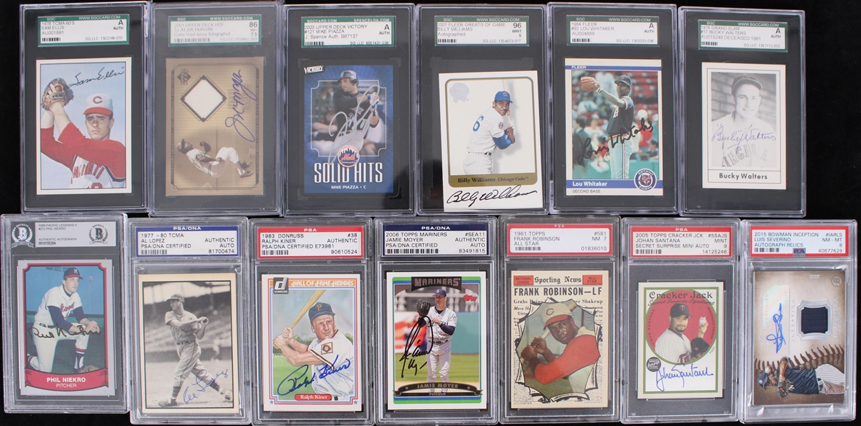 1961-2015 Andre Dawson, Mike Piazza, Ralph Kiner and More Signed Trading Cards (PSA Slabbed) (Lot of 27)