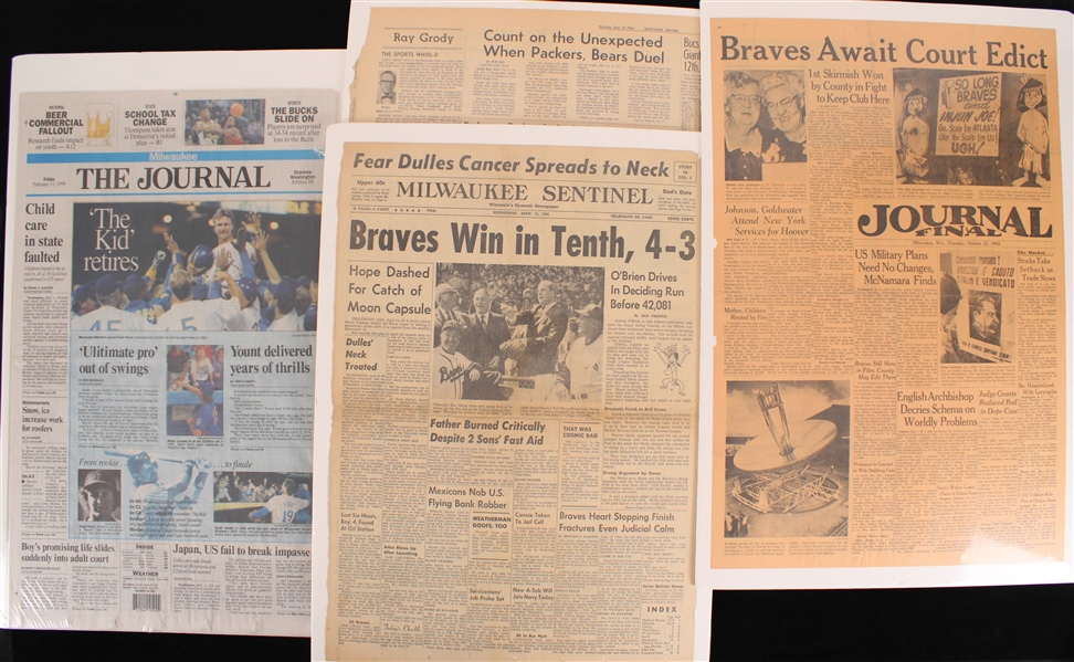 1950-90s Milwaukee Journal Sentinels w/ Braves, Packers, Del Crandall, Robin Yount & more (Lot of 18)